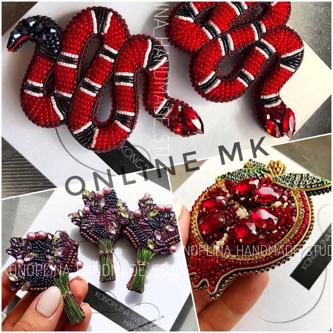 [Светлана Коноплина] Брошь змея, гранат и букет (2_0.jpg